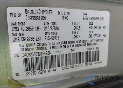 2003 Dodge Caravan Se z USA, uszkodzony, nr VIN 1D4GP25383B154220